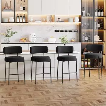 LuxusKollektion Barhocker 4er-Set, gepolstert, schwarz, 63,5cm Sitzh&ouml;he, mit R&uuml;ckenlehne