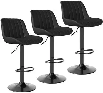 LuxusKollektion Barhocker 3er-Set, drehbar, höhenverstellbar, Kunstleder, schwarz