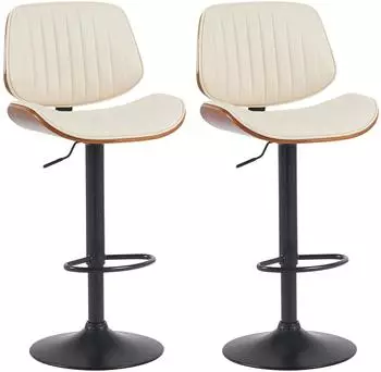 CLP Clawson Barhocker 2er Set Kunstleder, höhenverstellbar, walnuss/creme