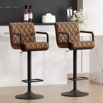 LuxusKollektion Barhocker 2er-Set, h&ouml;henverstellbar, 360&deg; drehbar, PU-Leder, gelbbraun