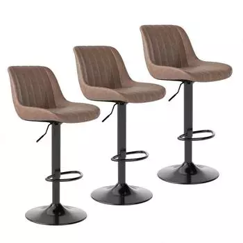 LuxusKollektion Barhocker 3er-Set, drehbar, höhenverstellbar, PU-Leder, braun