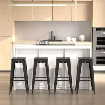 HomCom Barhocker 4er-Set, stapelbar, mit Fußstütze, Metall, schwarz