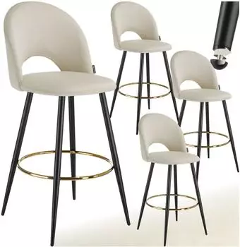 TecTake Sachel Barhocker gepolstert, Samtoptik, creme/schwarz