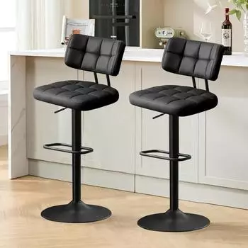 LuxusKollektion Barhocker 2er-Set, h&ouml;henverstellbar, 360&deg; drehbar, PU-Leder, schwarz