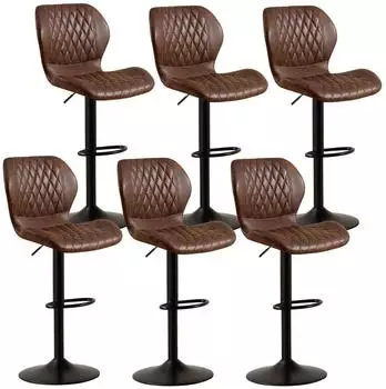 LuxusKollektion Barhocker mit Lehne, 360&deg; drehbar, h&ouml;henverstellbar, PU-Kunstleder, braun, 6er-Set