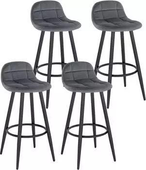 Woltu Barhocker 4er Set, Samtbezug, Sitzh&ouml;he 70cm, dunkelgrau (BH364dgr-4)