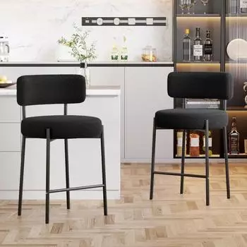 LuxusKollektion Barhocker gepolstert, schwarz, mit R&uuml;ckenlehne und Fu&szlig;st&uuml;tze, 63,5cm, 2er-Set