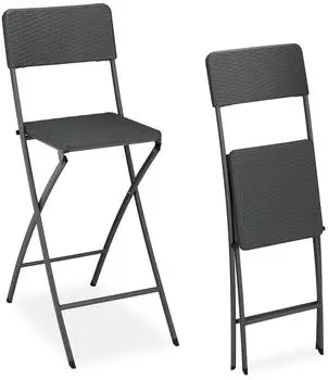 Relaxdays Klappbarer Barhocker Rattan, 2er Set