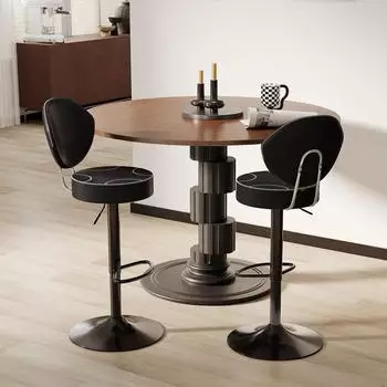 LuxusKollektion Barhocker 2er-Set, drehbar, h&ouml;henverstellbar, Kunstleder, schwarz, Vintage-Stil