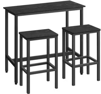 Vasagle Bartisch-Set mit 2 Barhockern, Industrie-Design, schwarz
