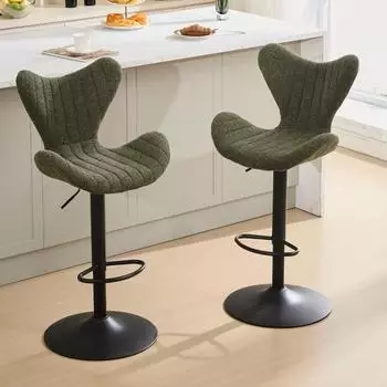 LuxusKollektion Barhocker 2er Set, h&ouml;henverstellbar, 360&deg; drehbar, Chenille, gr&uuml;n