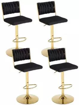 LuxusKollektion Barhocker 4er-Set, drehbar, h&ouml;henverstellbar, Samt, geflochtene Lehne, schwarz