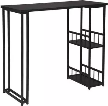 Woltu BT25sz Bartisch 2 Ablagefl&auml;chen, Metallgestell/MDF, 120x50x105cm, schwarz (BT25sz)