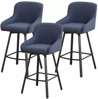 LuxusKollektion Barhocker 3er-Set, 66,5cm, 360&deg; drehbar, Stoff blau, bis 150kg