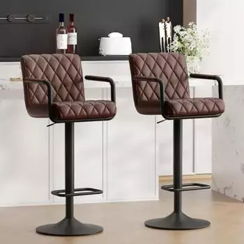 LuxusKollektion Barhocker 2er-Set, h&ouml;henverstellbar, 360&deg; drehbar, PU-Leder, dunkelbraun