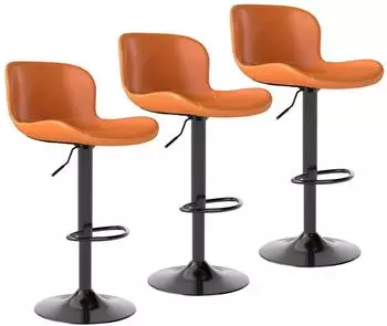 LuxusKollektion Barhocker 3er-Set h&ouml;henverstellbar, drehbar, Kunstleder, orange