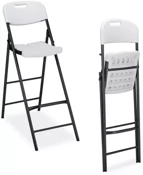 Relaxdays Klappbarer Barhocker, Metall, weiß, 2er Set