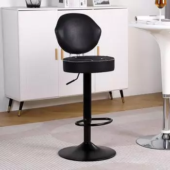 LuxusKollektion Barhocker mit R&uuml;ckenlehne, 360&deg; drehbar, h&ouml;henverstellbar, Kunstleder, schwarz (1er-Set)