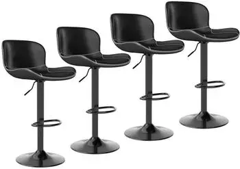 LuxusKollektion Barhocker 4er-Set, h&ouml;henverstellbar, drehbar, Kunstleder, schwarz