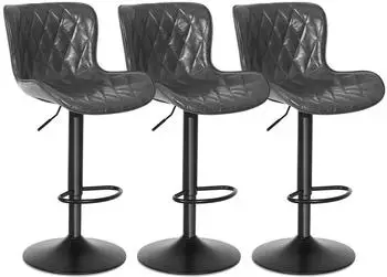 LuxusKollektion Barhocker 3er-Set, h&ouml;henverstellbar, Kunstleder, dunkelgrau