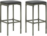 vidaXL Barhocker mit Kissen 2 Stk. Grau Poly Rattan