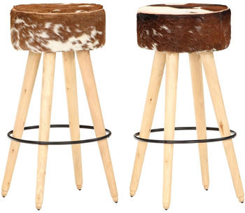 vidaXL Barhocker 2 Stk. Braun Raues Mangoholz und Echtleder (288085)