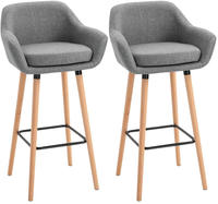 Homcom - Barhocker 2er Set, Barstuhl Mit Sitzkissen, Holzbeine, R&uuml;ckenlehne Und