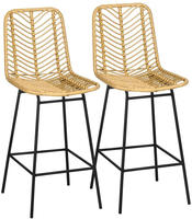 BARHOCKER 2er Set, Barstuhl mit Rattenoptik, Tresenhocker mit R&uuml;ckenlehne Gelb