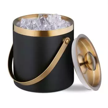 Relaxdays Eiseimer mit Deckel, Edelstahl, schwarz-gold
