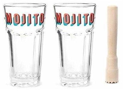 Kikkerland Mojito Gläser Und Stößel, transparent, Set Von 3