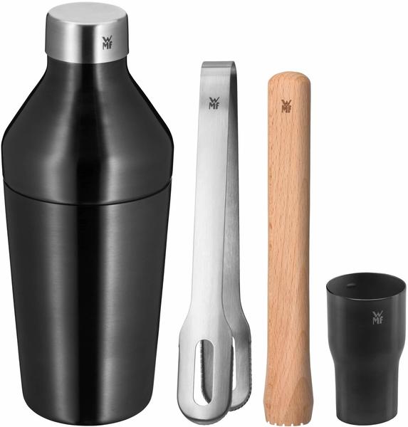 WMF Baric Cocktail Set, 4-teilig, Bar-Set mit Shaker, Barmaß, Eiszange, Holz Stößel, Matrjoschka, ineinander verstaubar, Geschenkkarton