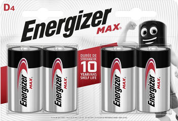 Energizer D Alkaline Batteries Max LR20 1.5V Pack of 4