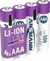 Ansmann Akku 1311-0028, 1,5 V, 400 mAh, AAA, Li-Ion, mit USB-C Ladeanschluss, 4