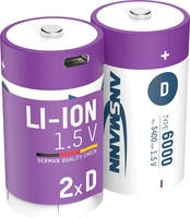 Ansmann Li-Ion Akku Mono D 2er-Set mit USB-C-Ladebuchse, 1,5 V, 5400 mAh