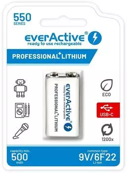 Everactive 6F22/9V Li-ion-Akku 550mAh USB-C (6F22)