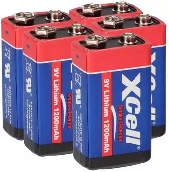 XCell Lithium 9V Block-Batterie 1200mAh, 10 Jahre (5er-Pack) (6LR61)