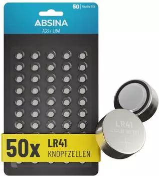 Absina AG3 LR41 Knopfzelle 1,5V Alkaline 50er Pack (401014-5)