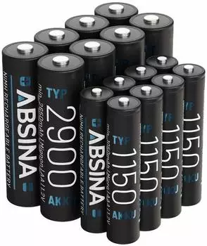 Absina NiMH Akkus AA 2900 & AAA 1150 1,2V, 8+8 St&uuml;ck (401002-8+401003-8)