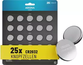 Absina CR2032 Lithium-Knopfzelle 3V, 25er Pack (401024-5)