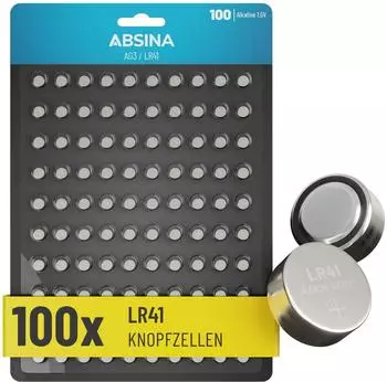 Absina AG3 LR41 Knopfzelle 1,5V Alkaline 100er Pack (401014-10)