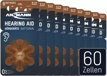 Ansmann H&ouml;rger&auml;tebatterien Typ 312 Zink-Luft 1,4V, 60 St&uuml;ck (990-0127)
