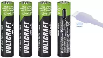 Voltcraft VC-AAA400USB USB-C Li-Ion Akku AAA 400mAh 1,5V 4er-Pack (VC-14491030)