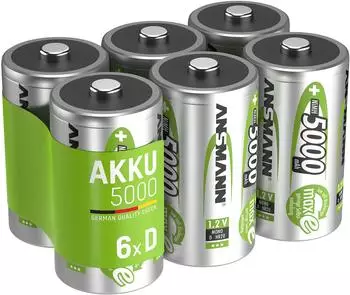 Ansmann maxE HR20 NiMH Akku Mono D 5000mAh 1,2V 6er-Pack (5030922-590-1)