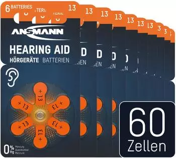 Ansmann H&ouml;rger&auml;tebatterien Typ 13 Zink-Luft 1,45V, 60 St&uuml;ck (990-0129)