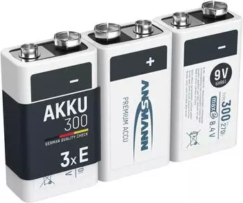 Ansmann E-Block Akku NiMH 9V 300mAh, 3er-Pack (5035453-590)