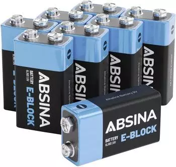 Absina 9V Block-Batterie Alkaline 580mAh, 8er Pack (401040-8)