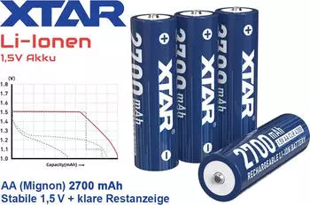 Xtar AA Li-Ion Akku 1,5V 2700mAh, 4er-Set (CLR4300)