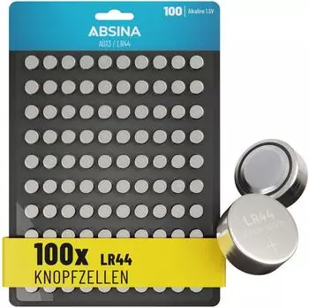 Absina AG13 LR44 Knopfzelle 1,5V Alkaline, 100er Pack (401017-10)