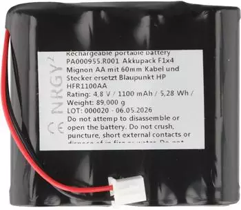 AccuCell Akkupack NiMH 4,8V 1100mAh F1x4 AA mit 60mm Kabel (HFR1100AA)