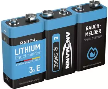 Ansmann Rauchmelder Extrem Lithium 9V E-Block Batterien, 3er-Pack (5021023-01-590)